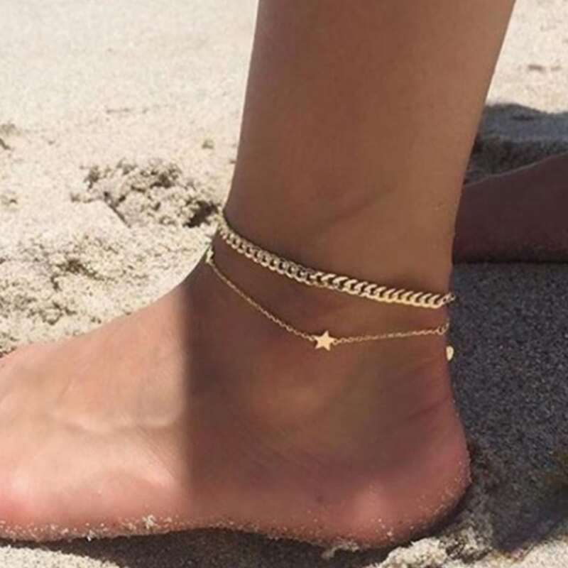 

1pc Star Layered Anklet, Gold
