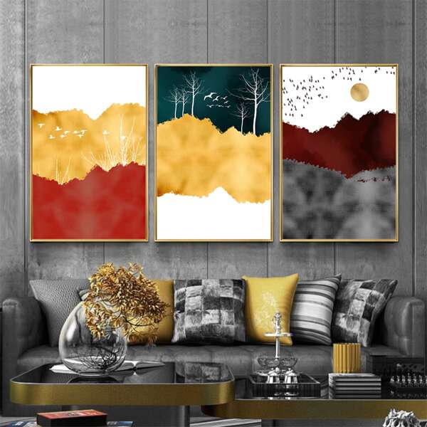 

3pcs Abstract Mountain Unframed Painting, Multicolor