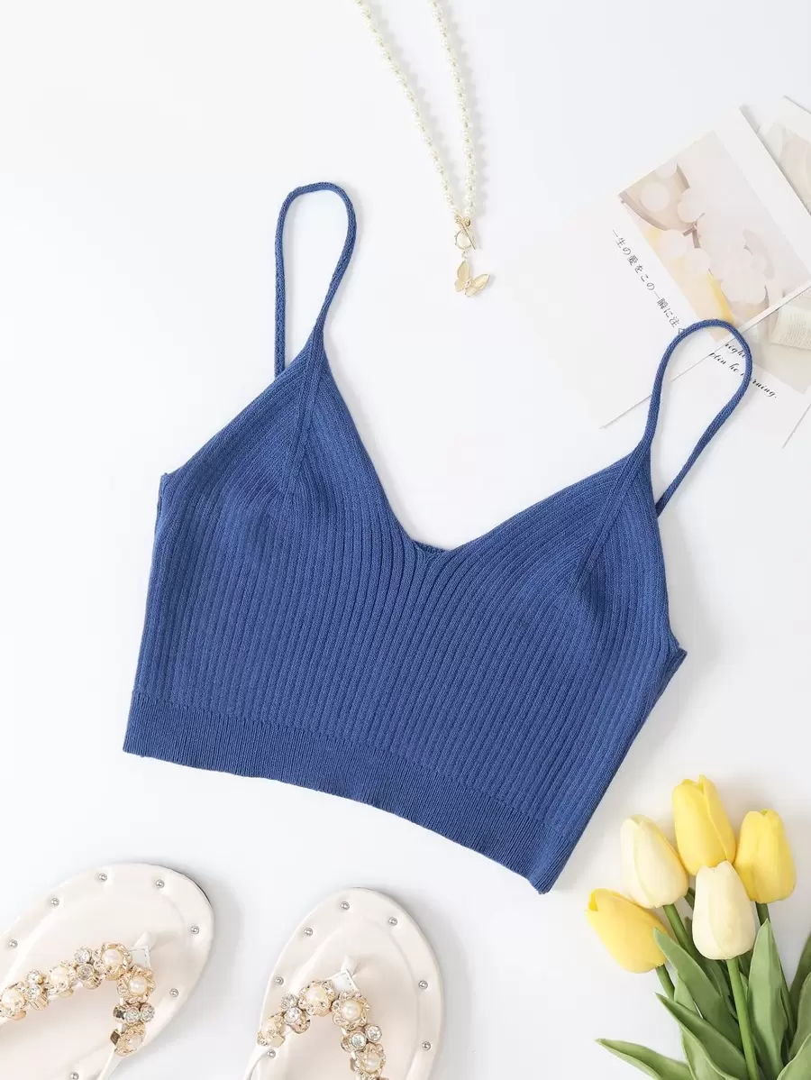 INAWLY Top unicolor corto tejido de canalé