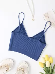 INAWLY Top unicolor corto tejido de canalé