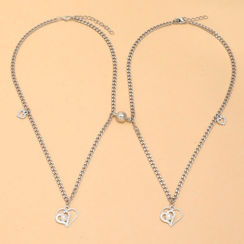 

2pcs Heart Chain Necklace, Silver