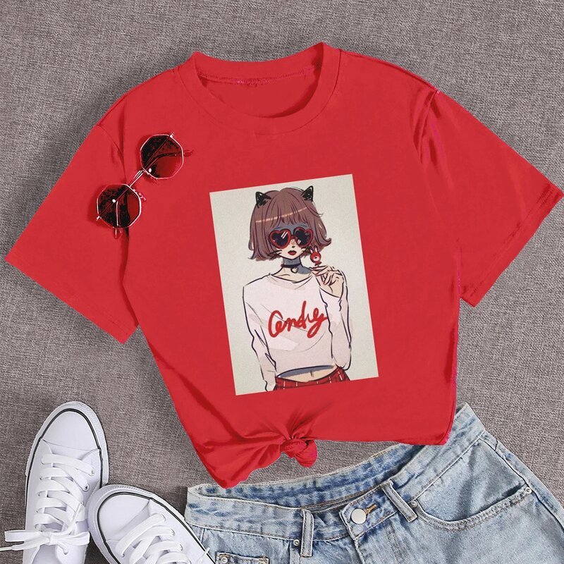 

Cartoon Figure Graphic Tee, Red
