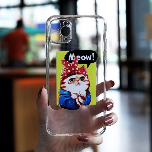 

Animal & Letter Graphic Transparent Phone Case, Clear