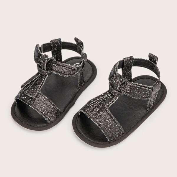 

Baby Girls Tassel Decor Glitter Sandals, Black