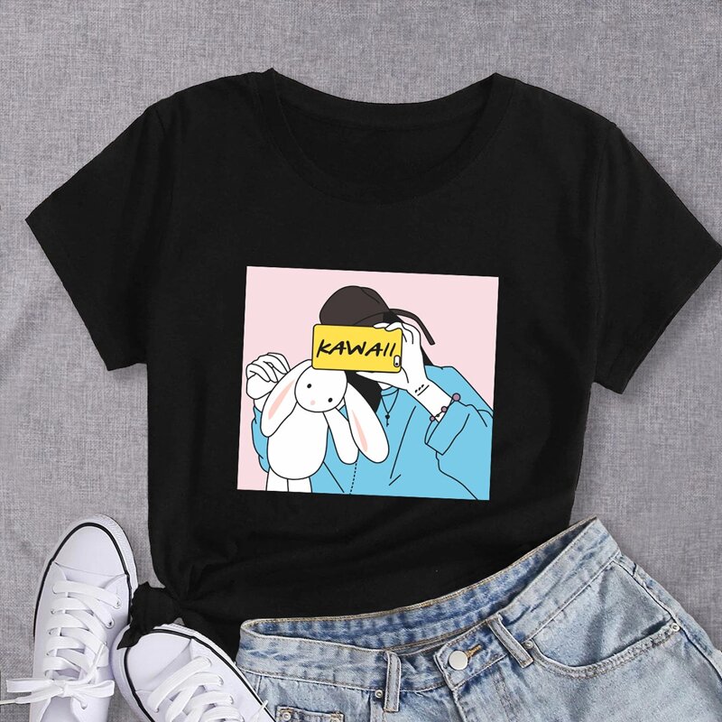 

Rabbit & Figure Graphic Tee, Black