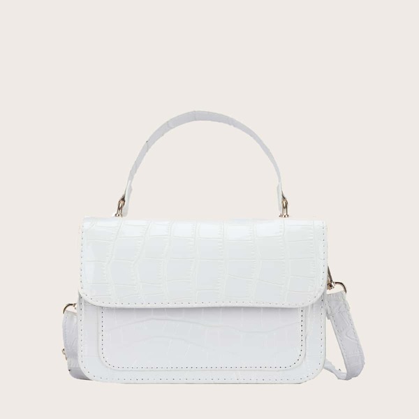 

Croc Embossed Flap Satchel Bag, White