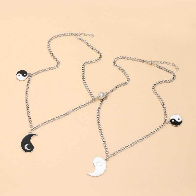 

2pcs Yin & Yang Chain Necklace, Silver