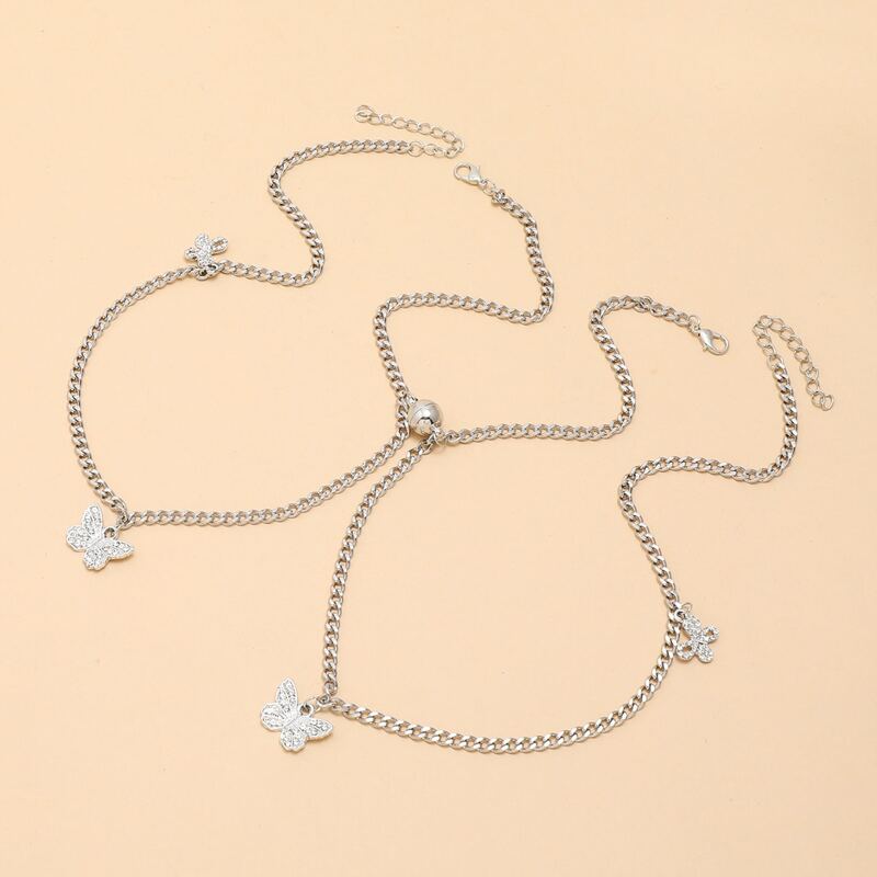 

2pcs Butterfly Chain Necklace, Silver