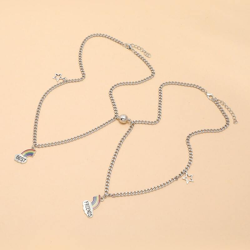 

2pcs Letter & Star Chain Necklace, Multicolor