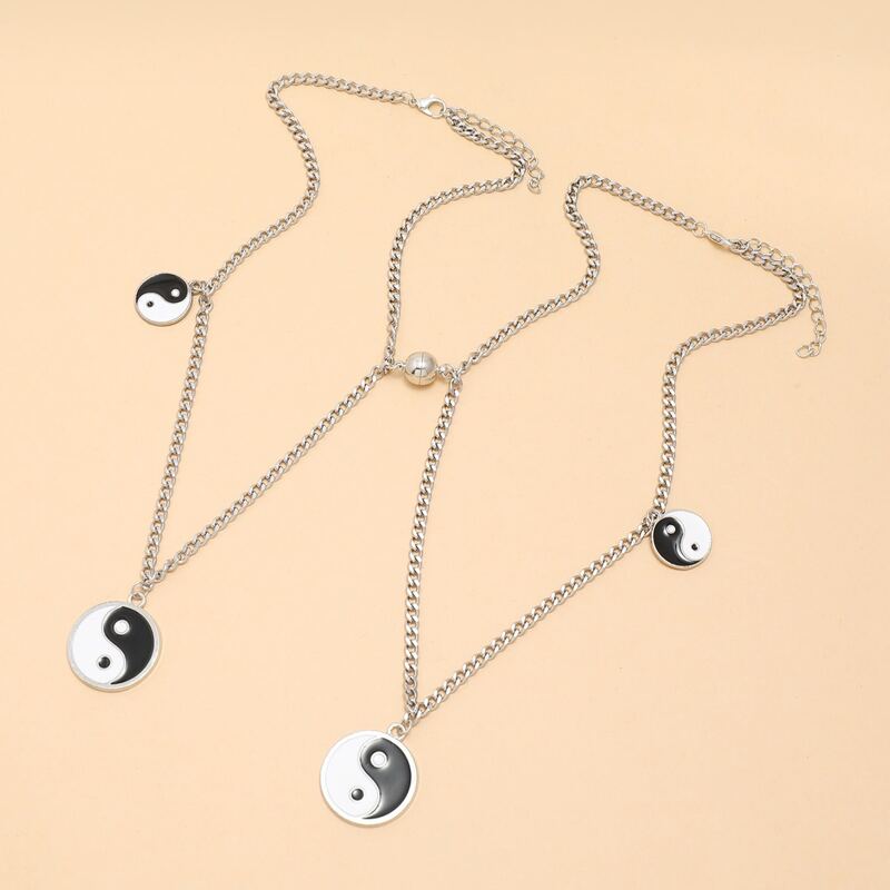 

2pcs Yin & Yang Pendant Necklace, Black and white