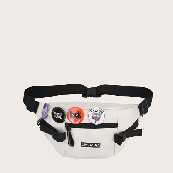 

Cartoon Decor Pocket Front Fanny Pack, White