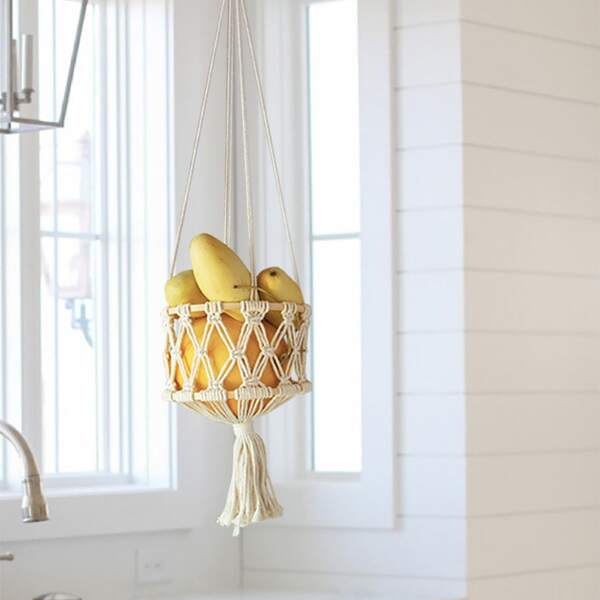 

1pc Woven Tassel Hanging Basket, Beige