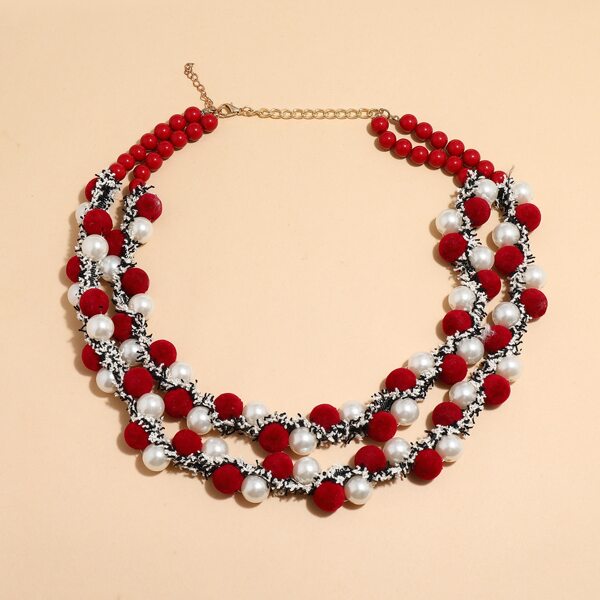 

Faux Pearl Decor Necklace, Red