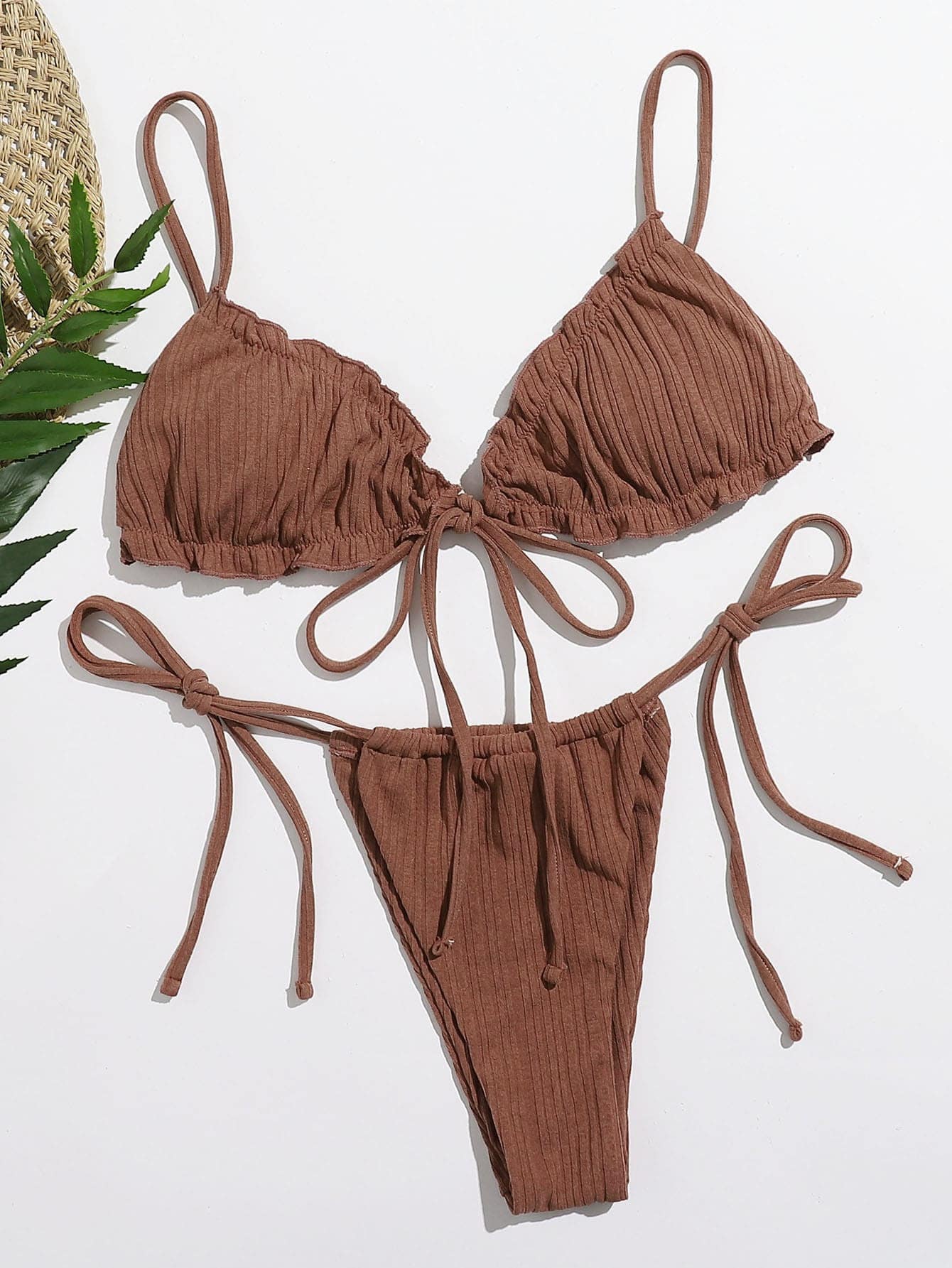 Frill trim tie side bikini swimsuit Clearance