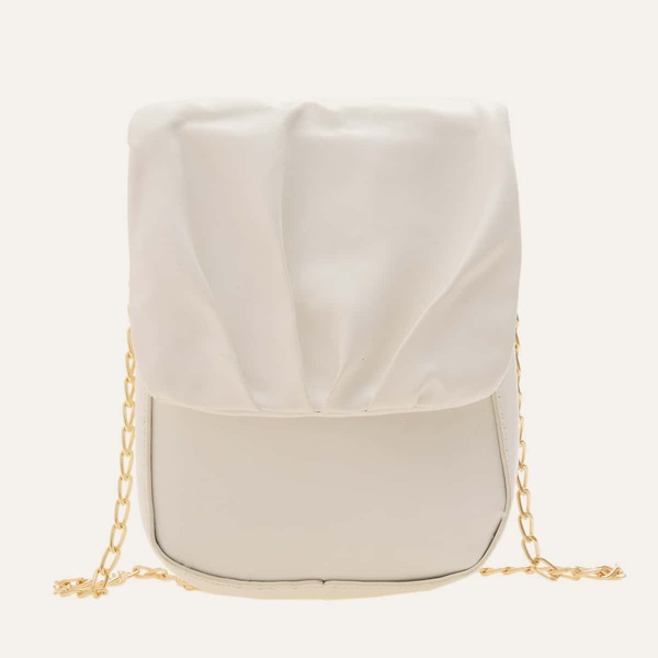 

Ruched Flap Chain Bag, White