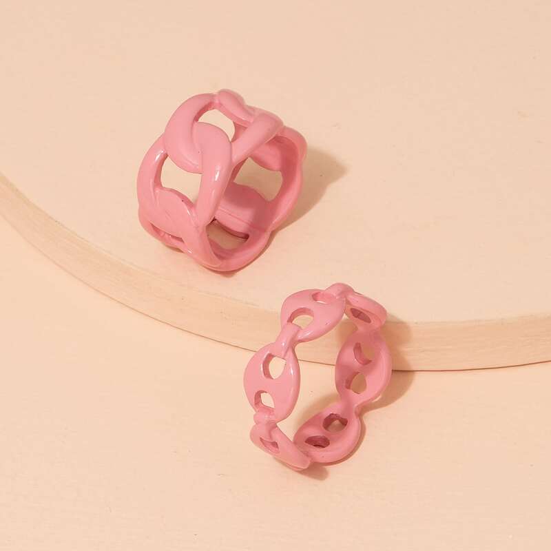 

2pcs Chain Ring, Pink