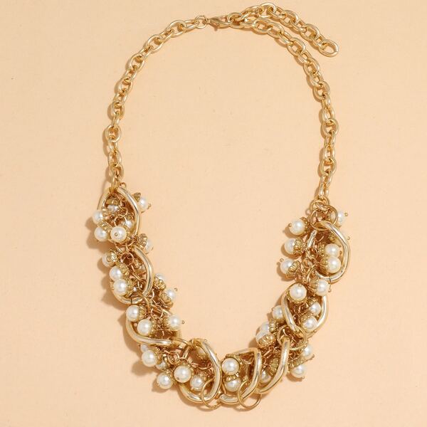

Faux Pearl Decor Necklace, Gold