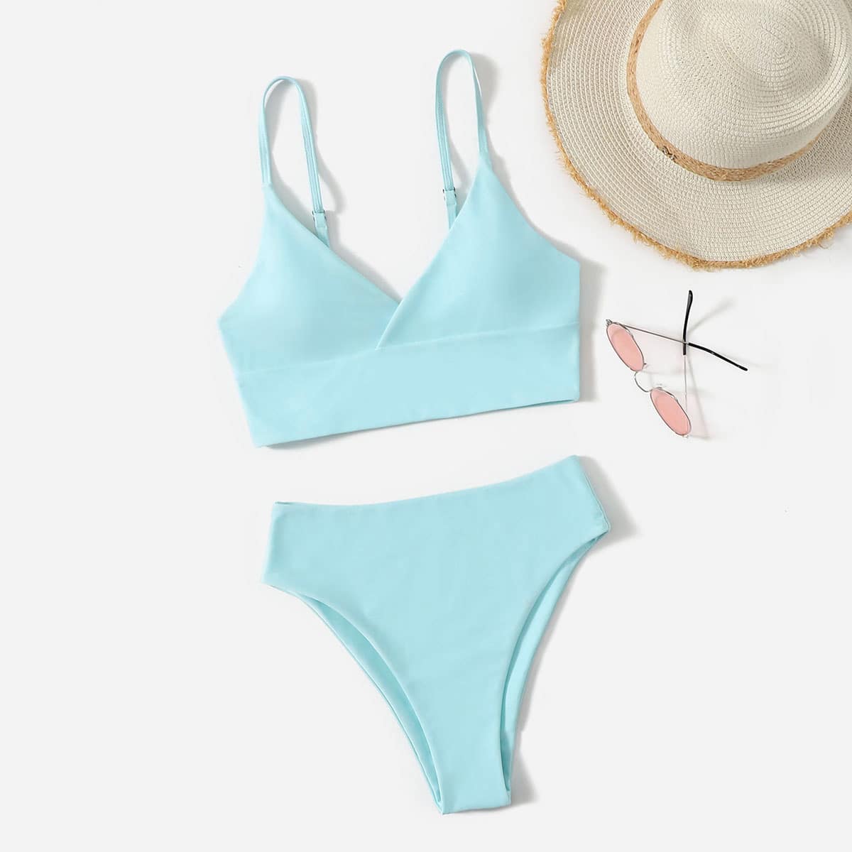 

Solid Wrap Bikini Swimsuit, Baby blue