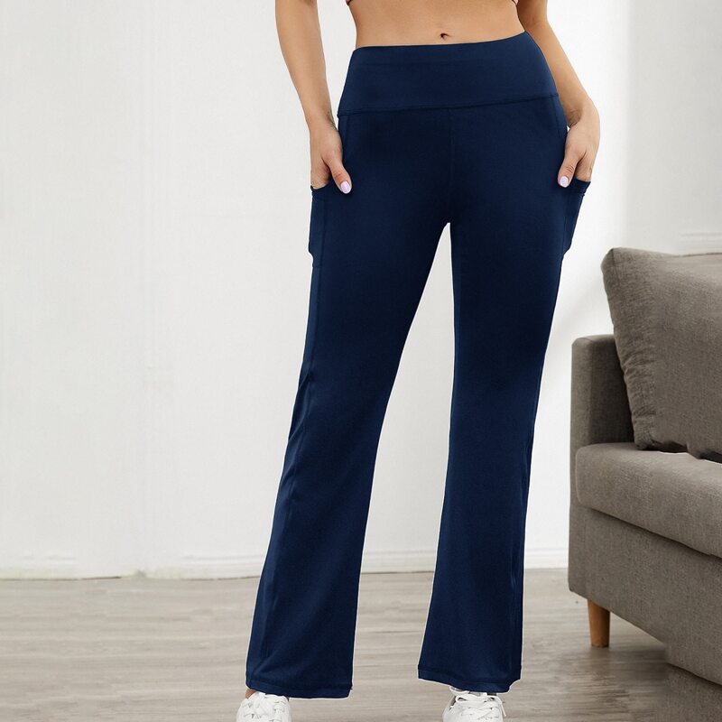 

Solid Wide Waistband Sports Pants With Phone Pocket, Navy blue