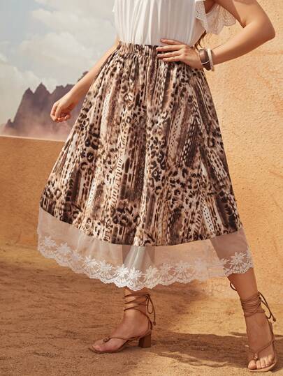 تنانير مقاسات كبيرة مشد المتباين خط الفهد كاجوال