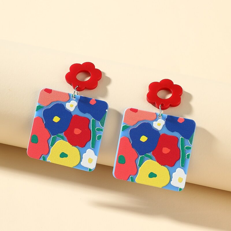 

Flower Graphic Drop Earrings, Multicolor