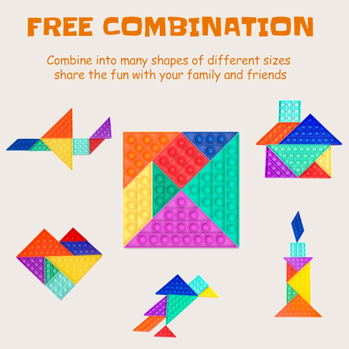 

1set 7pcs Random Color Geo Push Bubble Toy, Multicolor