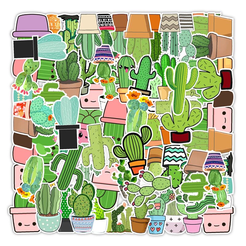 

50pcs Cactus Print Sticker, Multicolor