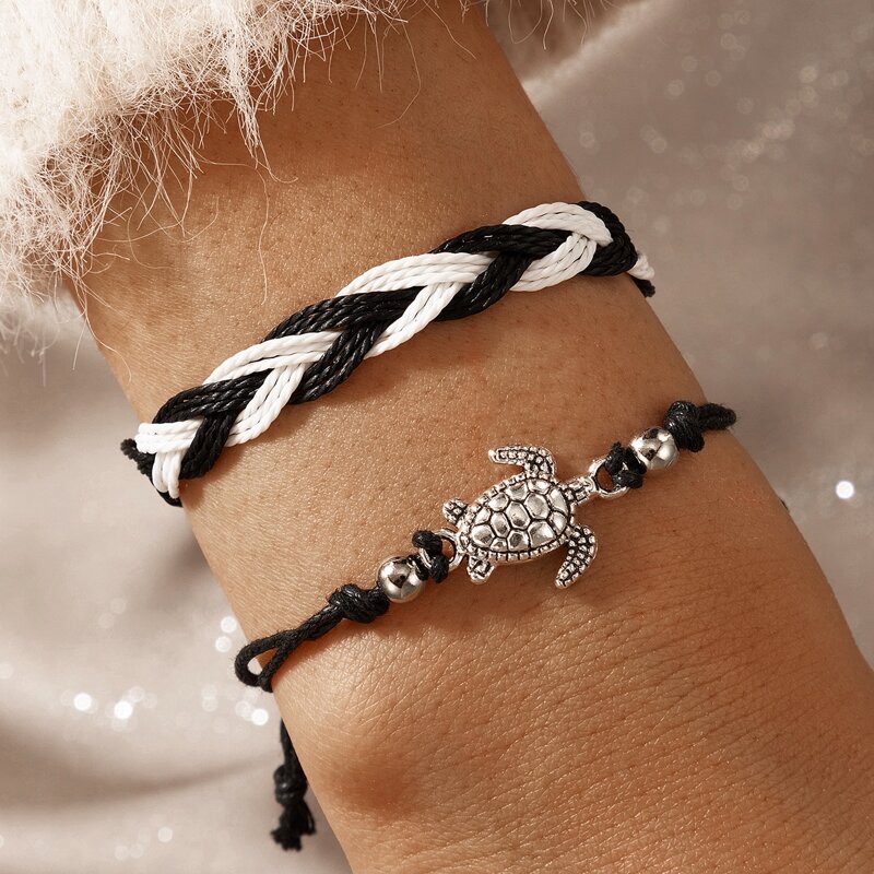 

2pcs Tortoise Decor Bracelet, Black