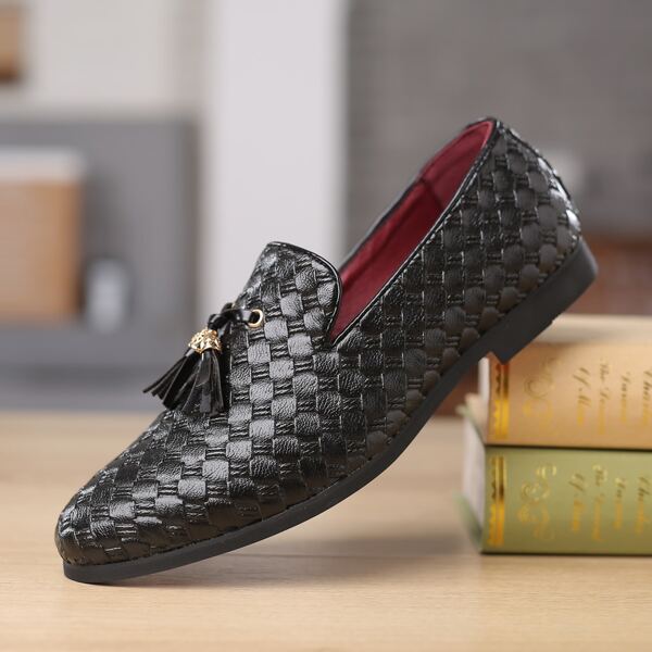 

Men Tassel Decor Braided Loafers, Black