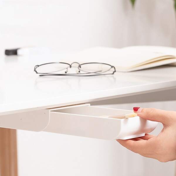 

1pc Self-adhesive Drawer Storage Box, White
