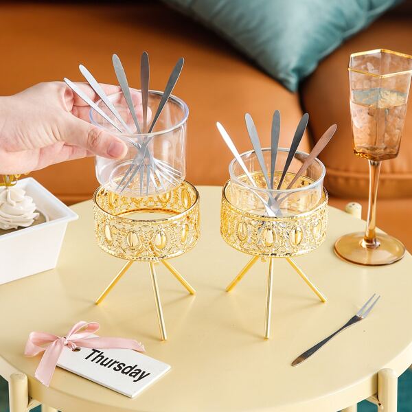 

1set Cake Fork With Holder, Multicolor