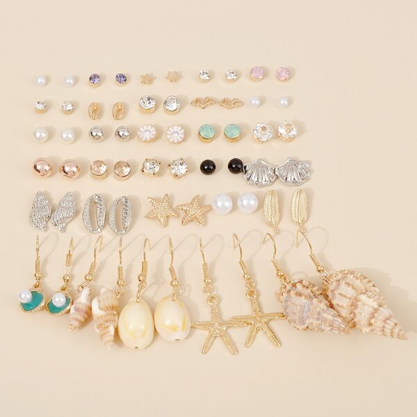 

30pairs Starfish & Shell Decor Earrings, Multicolor