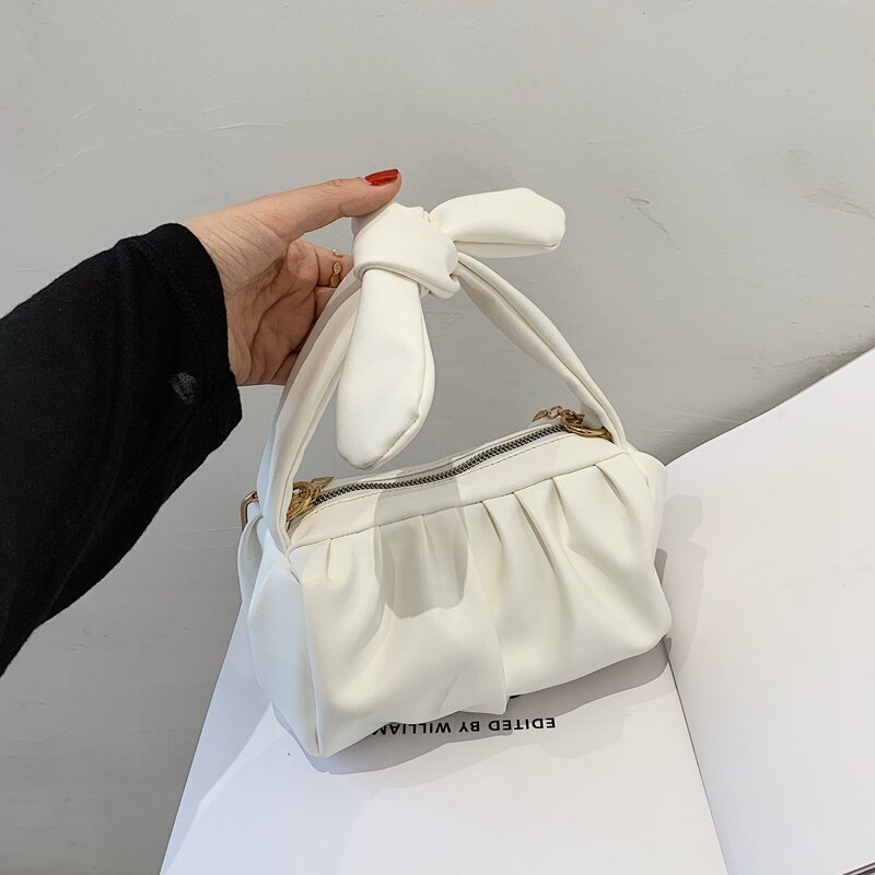 

Ruched Satchel Bag, White