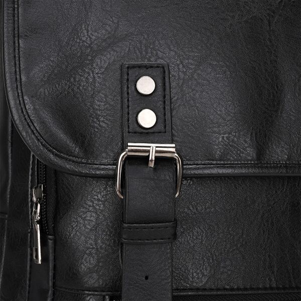 

Men Double Buckle Decor Flap Backpack, Black
