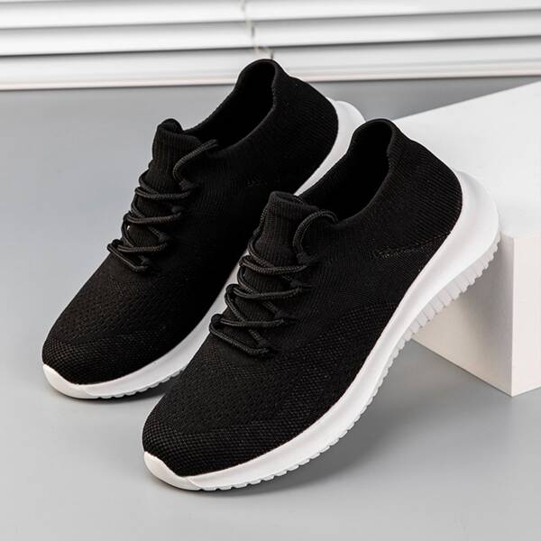 

Lace Up Decor Running Shoes, Black