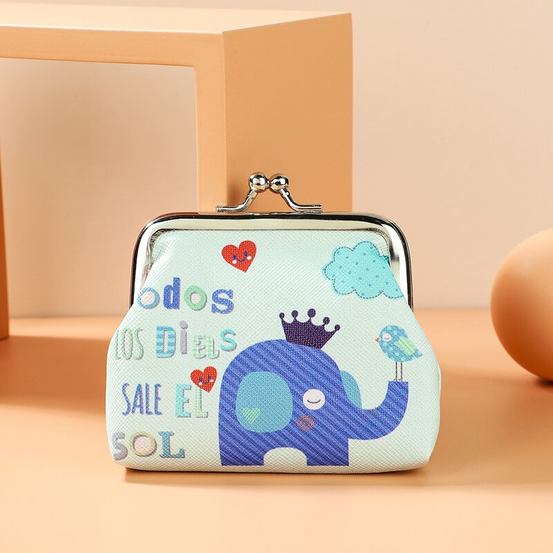 

Elephant Pattern Kiss Lock Coin Case, Mint green