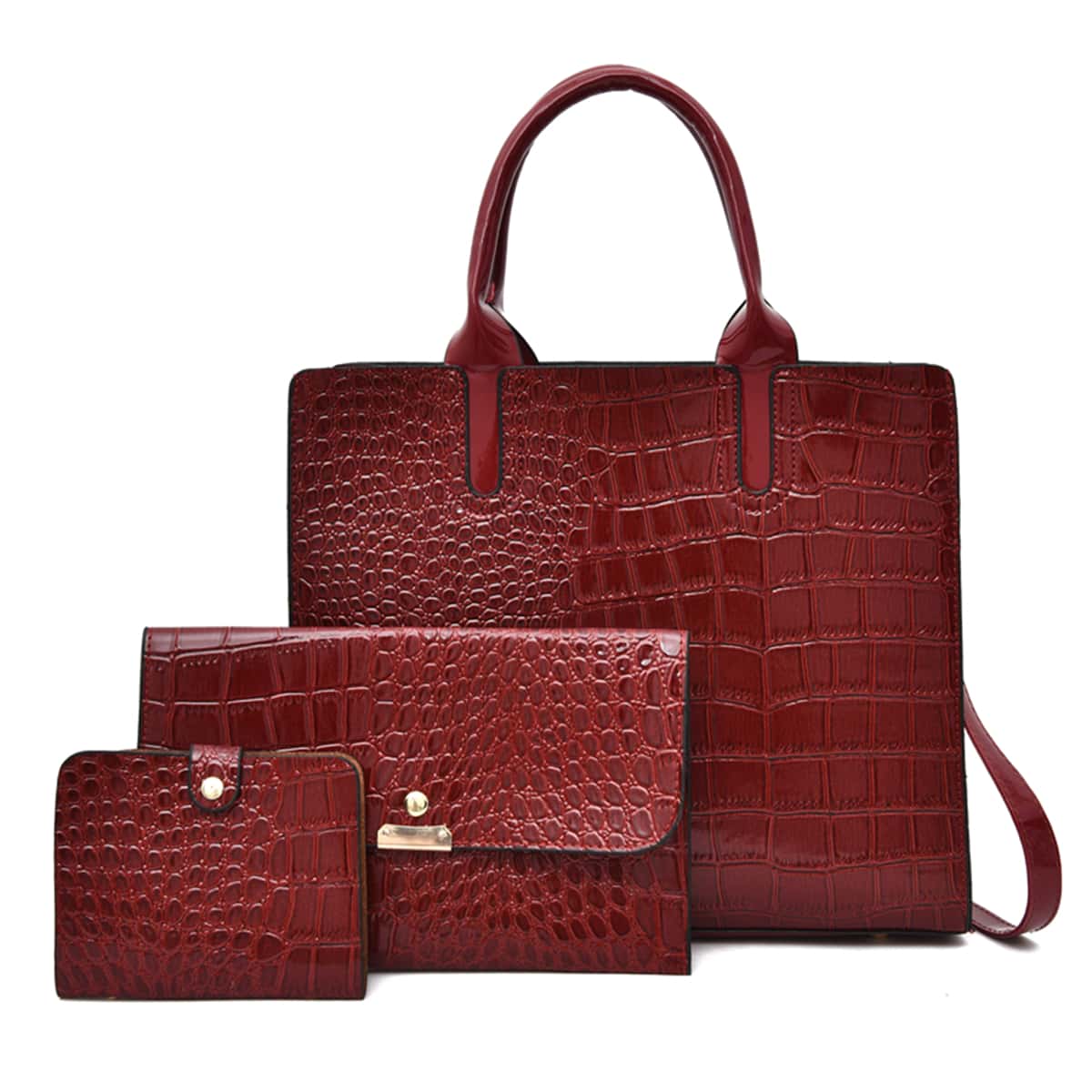 

3pcs Croc Embossed Bag Set, Brown
