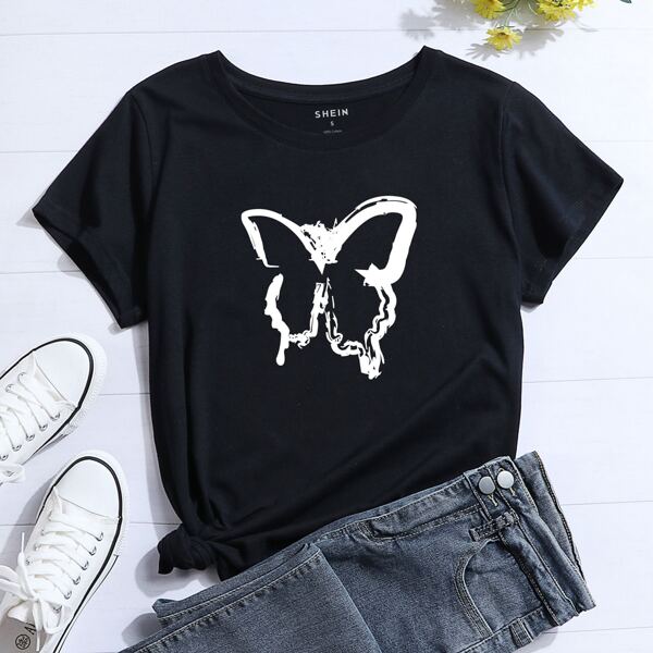 

Butterfly Print Tee, Black