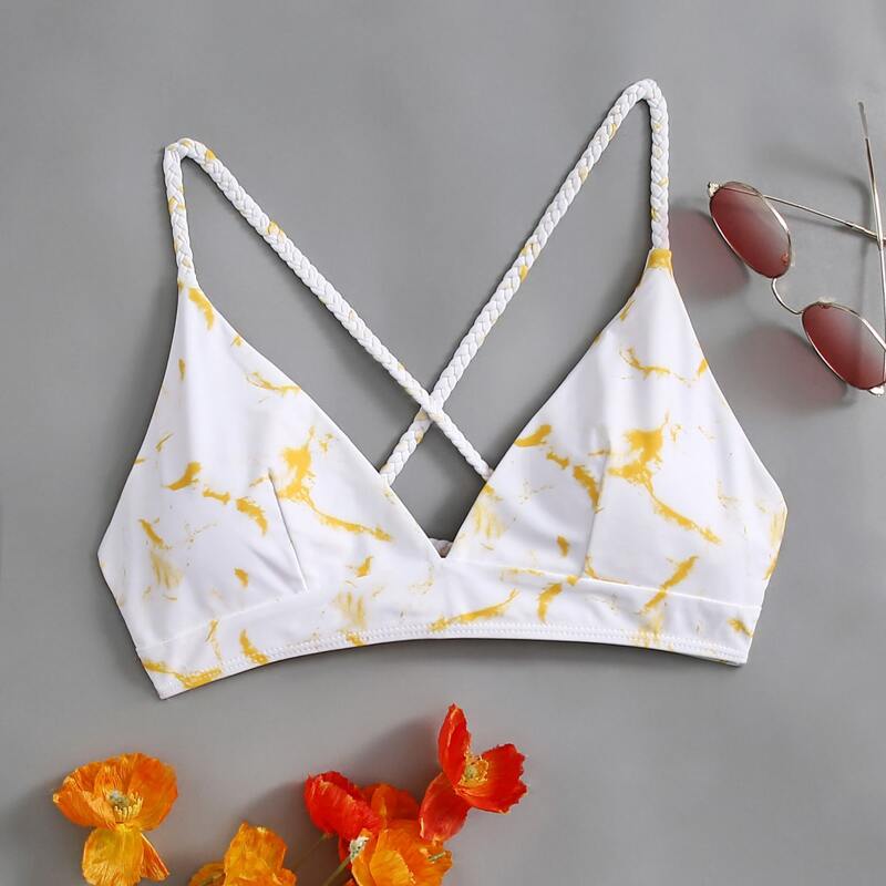 

Marble Print Bikini Top, Yellow