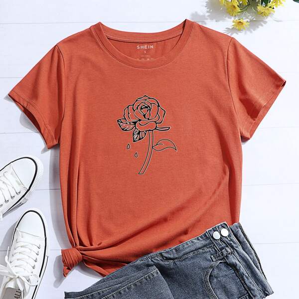 

Rose Print Short Sleeve Tee, Burnt orange