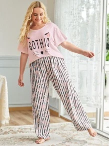 Conjunto de pijama de rayas con dibujos animados - Multicolor - Ver 1