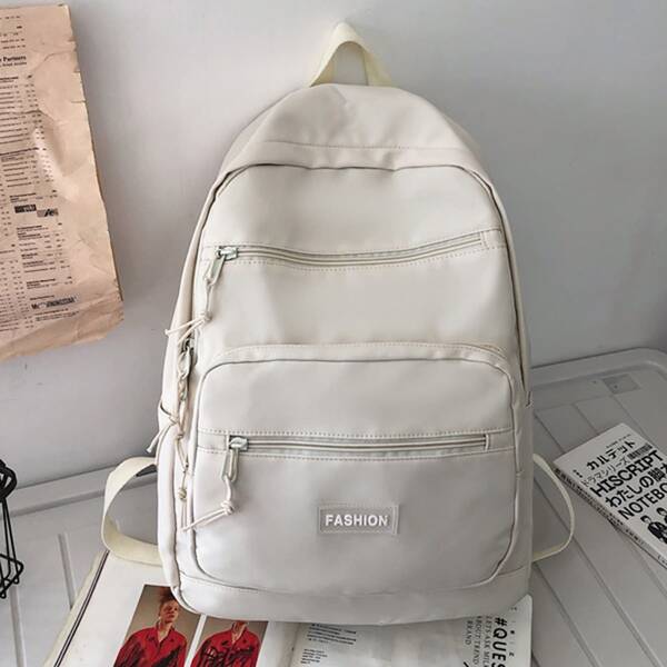 

Letter Patch Large Capacity Backpack, White