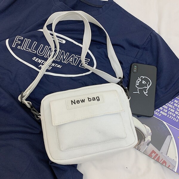 

Letter Patch Crossbody Bag, White