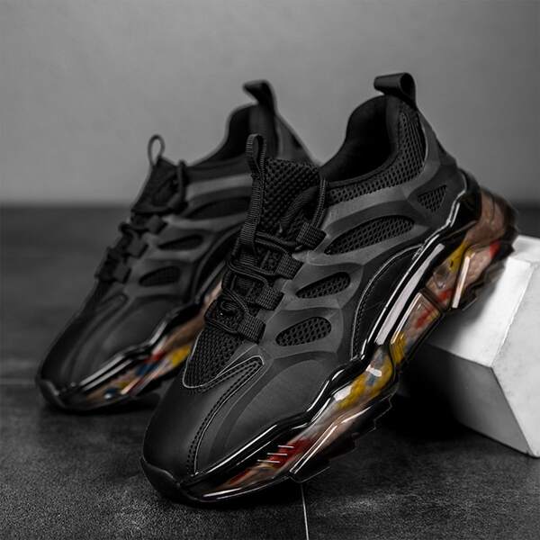 

Men Breathable Lace Up Front Sneakers, Black