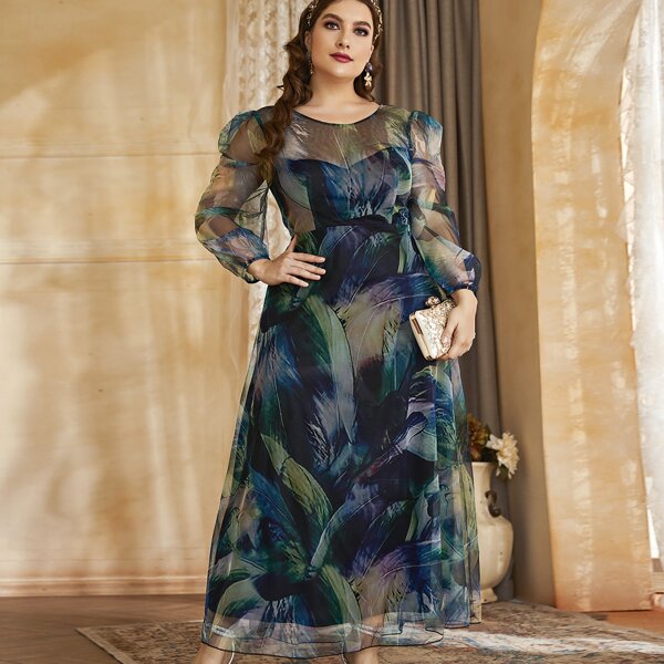 

Plus Mesh Overlay Maxi Dress, Multicolor