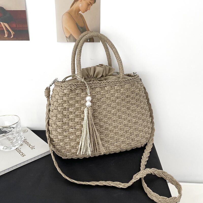 

Tassel Decor Tote Bag, Khaki