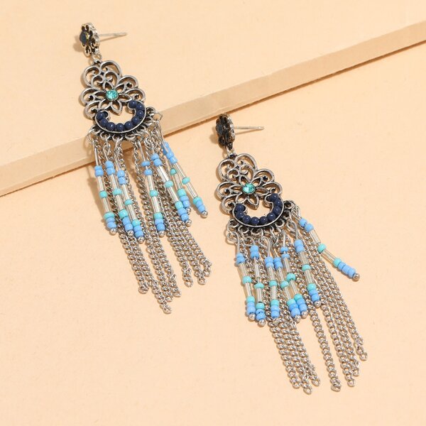 

Bead Tassel Earrings, Blue