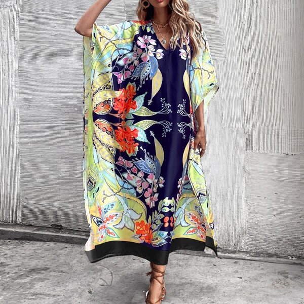 

Floral Tunic Dress Without Belted, Baby blue