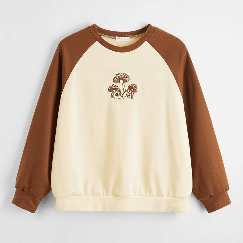 

Mushroom Print Raglan Sleeve Sweatshirt, Multicolor