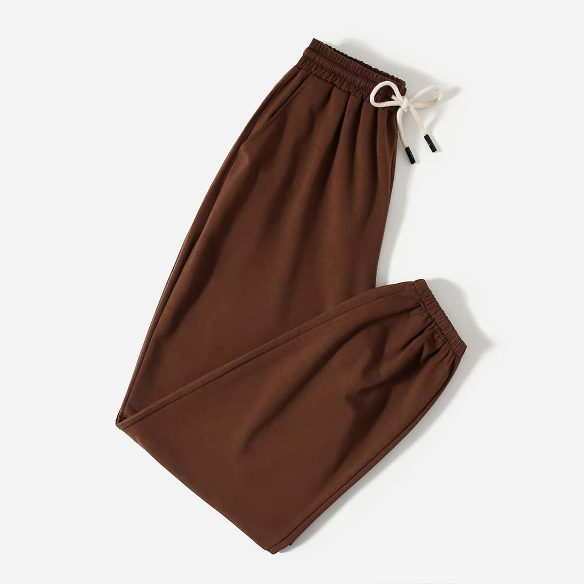 

Solid Drawstring Sweatpants, Coffee brown